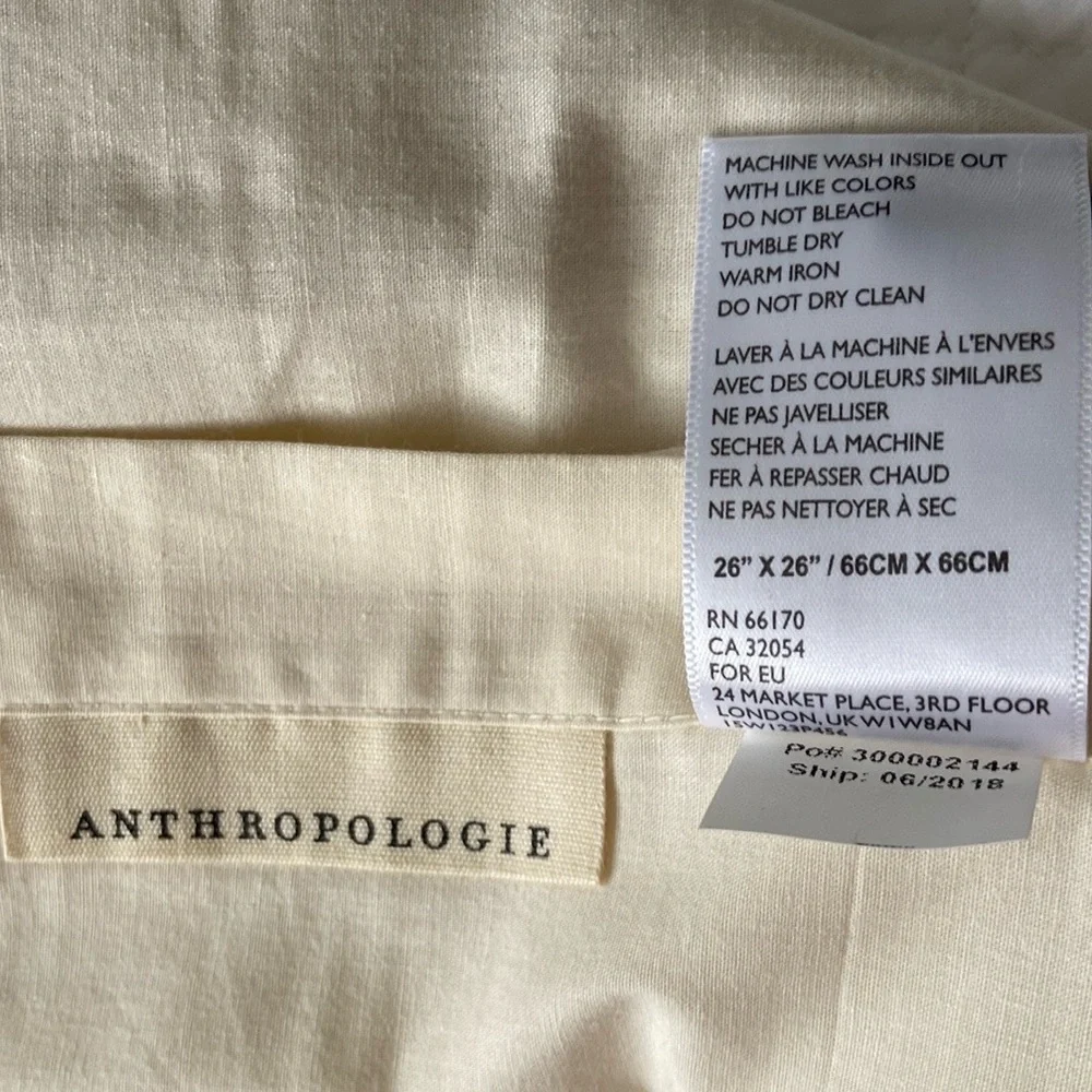 Anthropologie Mareika Textured Euro Sham Pillow Cover Blush Pink Cream N…